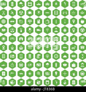 100 taxi icons hexagon green Stock Vector