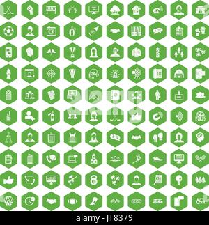100 team icons hexagon green Stock Vector