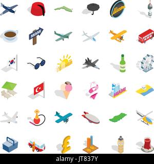 Travel time icons set, isometric style Stock Vector