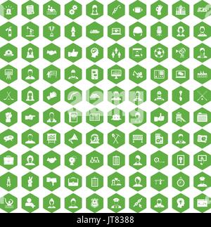 100 team work icons hexagon green Stock Vector