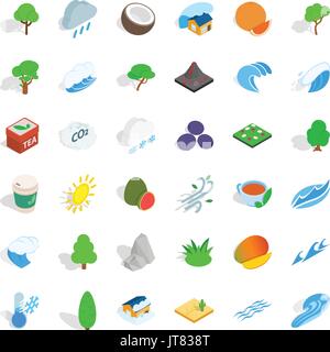 Big tree icons set, isometric style Stock Vector