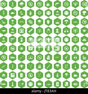 100 tension icons hexagon green Stock Vector