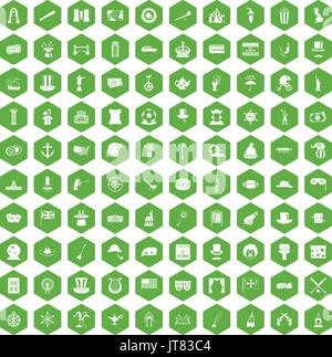 100 top hat icons hexagon green Stock Vector