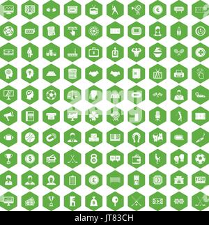 100 totalizator icons hexagon green Stock Vector