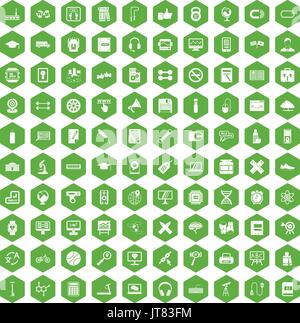 100 training icons hexagon green Stock Vector