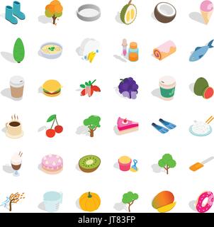 Vegetarian icons set, isometric style Stock Vector