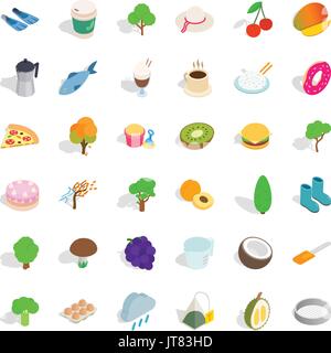 Vegetarian cafe icons set, isometric style Stock Vector