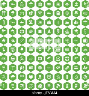 100 umbrella icons hexagon green Stock Vector