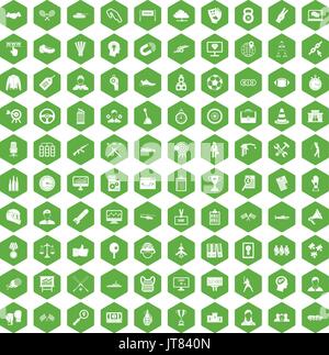 100 victory icons hexagon green Stock Vector
