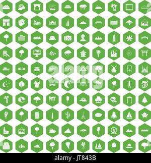 100 view icons hexagon green Stock Vector