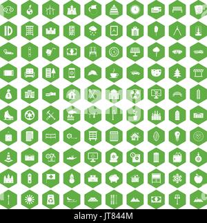 100 villa icons hexagon green Stock Vector