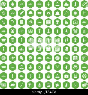 100 war crimes icons hexagon green Stock Vector