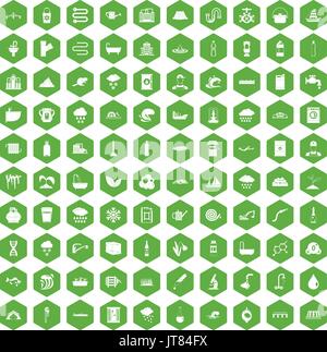 100 water supply icons hexagon green Stock Vector
