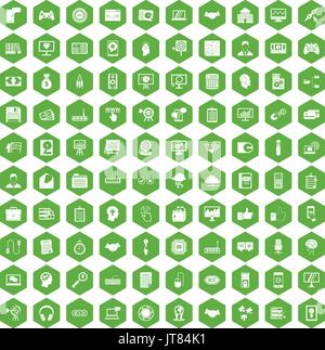 100 web development icons hexagon green Stock Vector