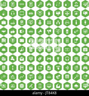 100 web and mobile icons hexagon green Stock Vector