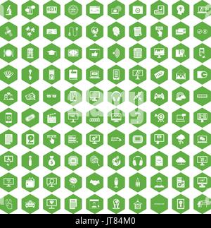100 website icons hexagon green Stock Vector