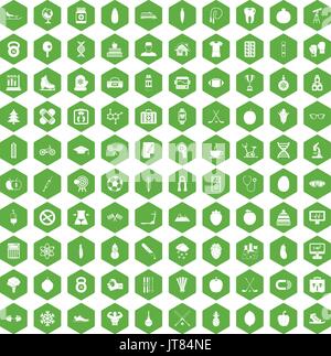 100 well person icons hexagon green Stock Vector