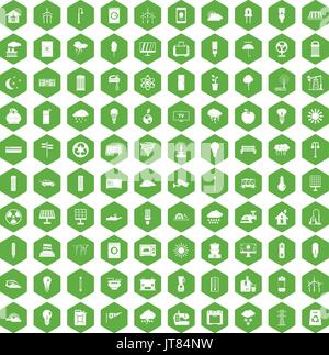 100 windmills icons hexagon green Stock Vector