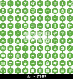100 windows icons hexagon green Stock Vector