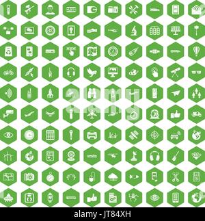 100 wireless technology icons hexagon green Stock Vector