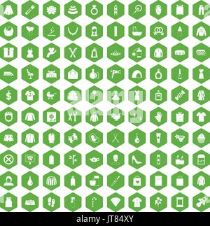 100 woman icons set green circle isolated on white background vector ...