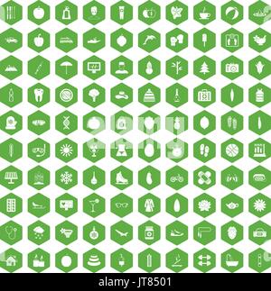 100 women health icons hexagon green Stock Vector
