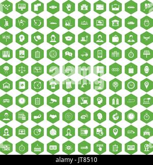 100 working hours icons hexagon green Stock Vector