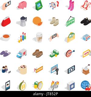 Woman shopping icons set, isometric style Stock Vector