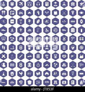 100 activity icons hexagon purple Stock Vector
