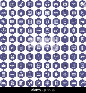 100 adjustment icons hexagon purple Stock Vector