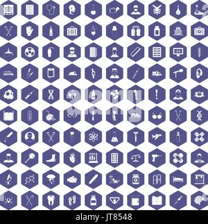 100 ambulance icons hexagon purple Stock Vector