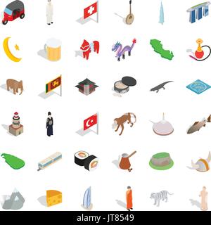 World tour icons set, isometric style Stock Vector