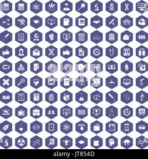 100 analytics icons hexagon purple Stock Vector