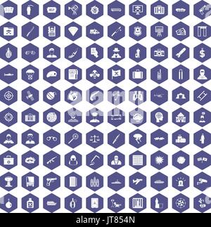 100 antiterrorism icons hexagon purple Stock Vector