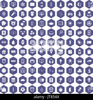 100 app icons hexagon purple Stock Vector