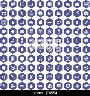 100 apple icons hexagon purple Stock Vector