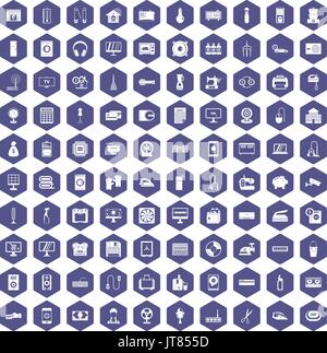 100 appliances icons hexagon purple Stock Vector
