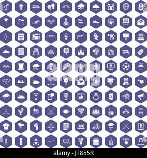 100 arrow icons hexagon purple Stock Vector