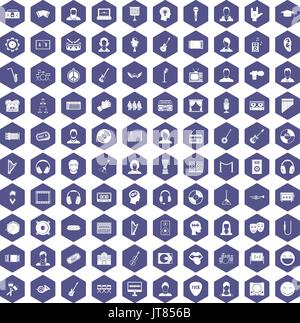 100 audience icons hexagon purple Stock Vector