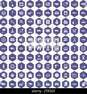 100 auto icons hexagon purple Stock Vector