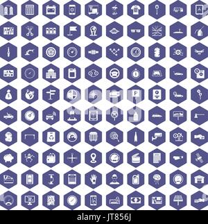 100 auto repair icons hexagon purple Stock Vector