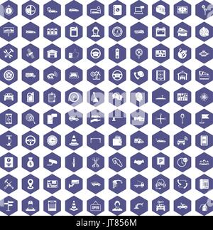 100 auto service center icons hexagon purple Stock Vector