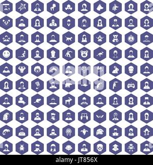 100 avatar icons hexagon purple Stock Vector