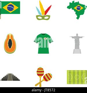 Brazilan symbols icon set, flat style Stock Vector