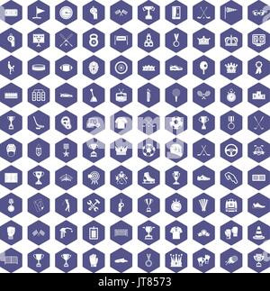 100 awards icons hexagon purple Stock Vector