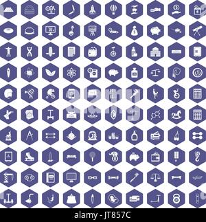 100 balance icons hexagon purple Stock Vector