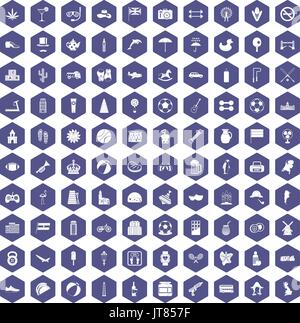 100 ball icons hexagon purple Stock Vector