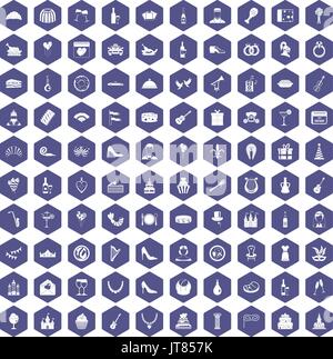 100 banquet icons hexagon purple Stock Vector