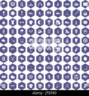 100 baseball icons hexagon purple Stock Vector