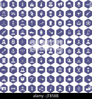 100 beard icons hexagon purple Stock Vector